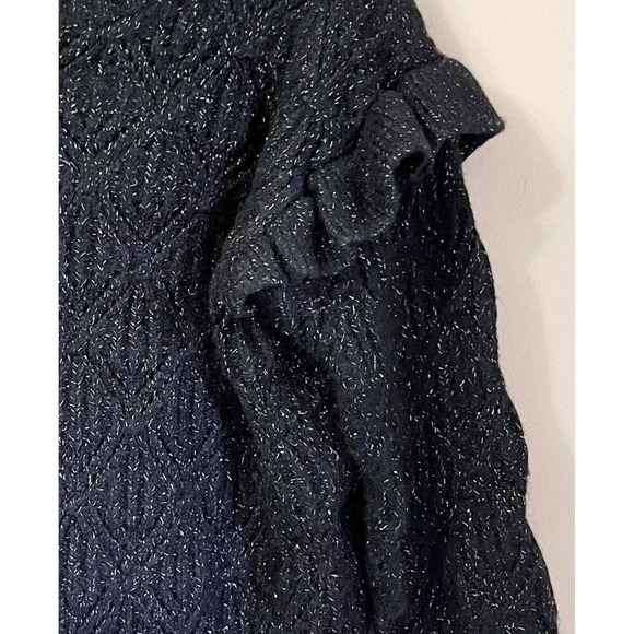 Old Navy Womens Black Ruffle Trim Metallic Pointelle Knit Sweater 2X Long Sleeve - Picture 5 of 9